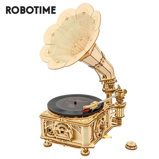 3D wooden puzzle - Hand-cranked classic gramophone